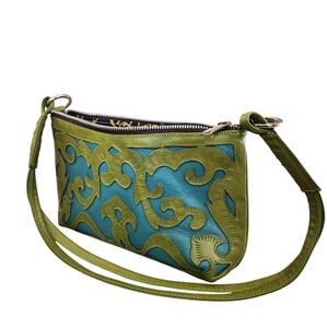 LEADERS IN LEATHER J.L Saldivar green/blue leather purse